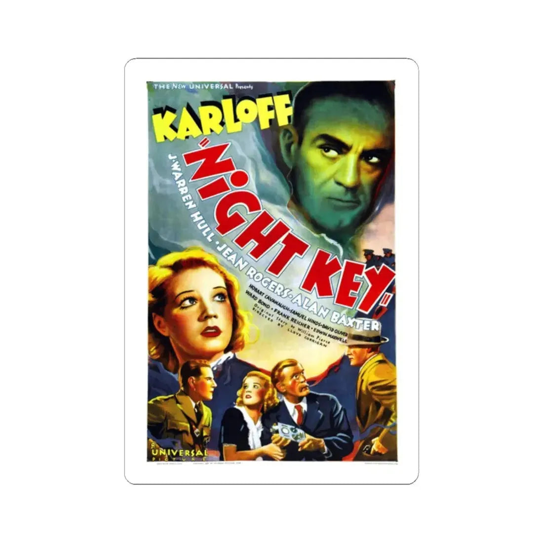 NIGHT KEY 1937 Movie Poster - STICKER Vinyl Kiss-Cut Decal 2 Inch White - The Sticker Space