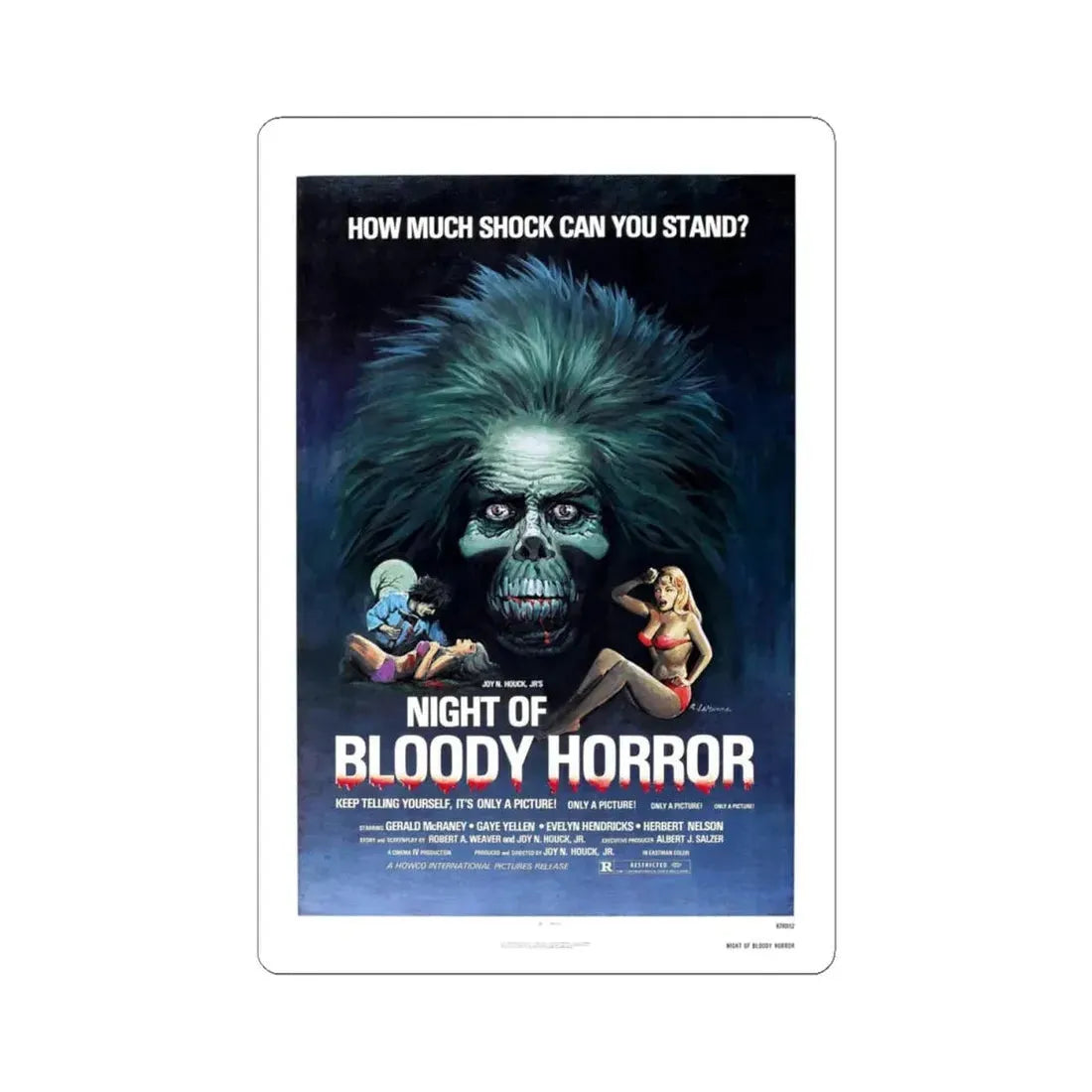 NIGHT OF BLOODY HORROR 1969 Movie Poster - STICKER Vinyl Kiss-Cut Decal 4 Inch White - The Sticker Space