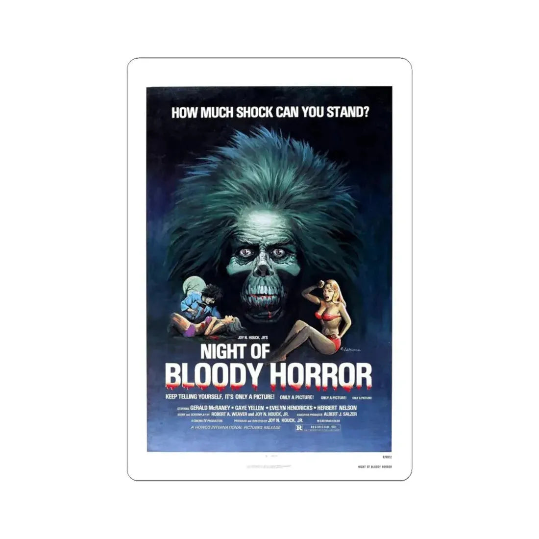 NIGHT OF BLOODY HORROR 1969 Movie Poster - STICKER Vinyl Kiss-Cut Decal 6 Inch White - The Sticker Space