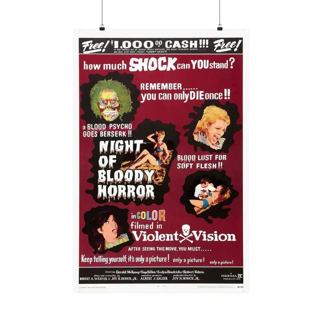 NIGHT OF BLOODY HORROR (2) 1969 - Paper Movie Poster 24″ x 36″ Matte - The Sticker Space