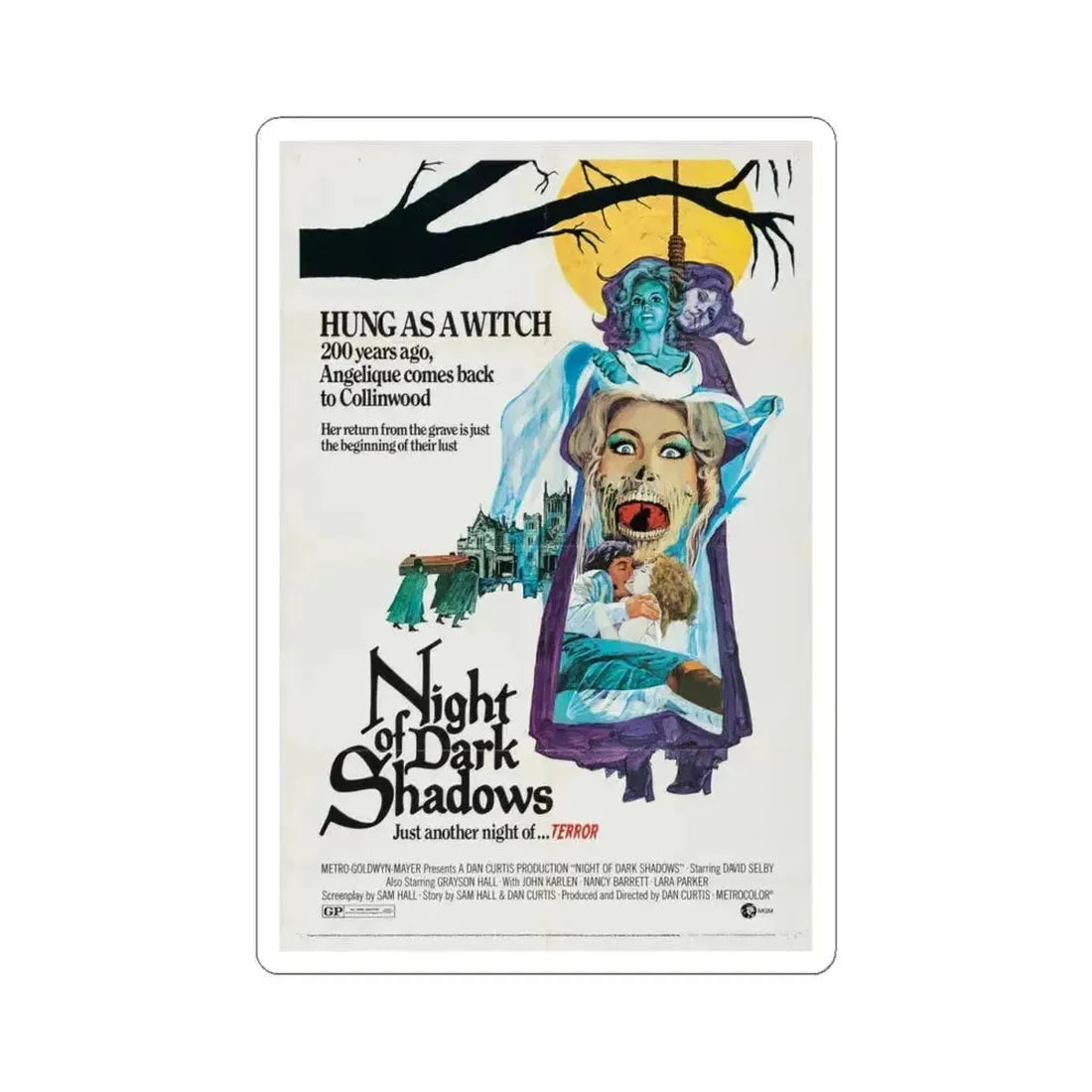 Night of Dark Shadows 1971 Movie Poster - STICKER Vinyl Kiss-Cut Decal 4 Inch White - The Sticker Space