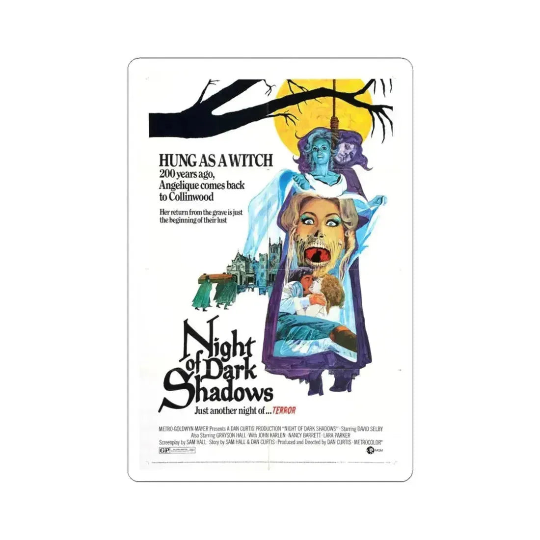 NIGHT OF DARK SHADOWS 1971 Movie Poster - STICKER Vinyl Kiss-Cut Decal 6 Inch White - The Sticker Space