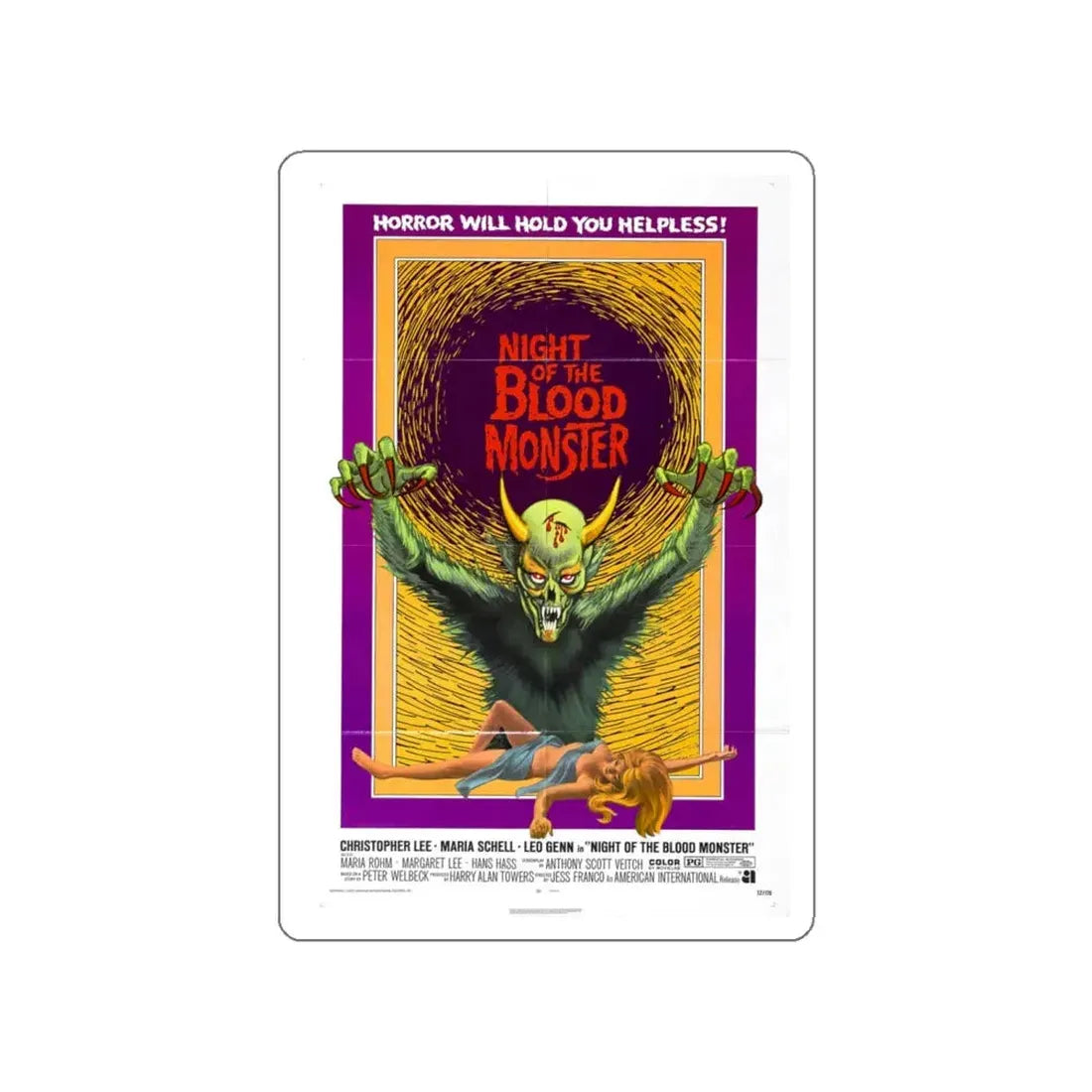NIGHT OF THE BLOOD MONSTER (the bloody judge) 1970 Movie Poster STICKER Vinyl Die-Cut Decal 4 Inch - The Sticker Space