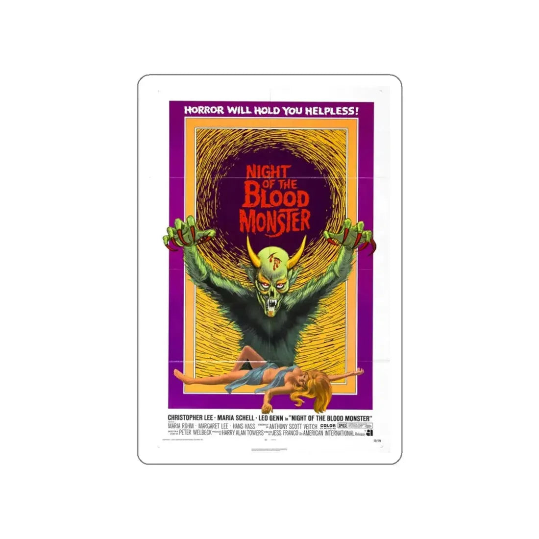 NIGHT OF THE BLOOD MONSTER (the bloody judge) 1970 Movie Poster STICKER Vinyl Die-Cut Decal - The Sticker Space