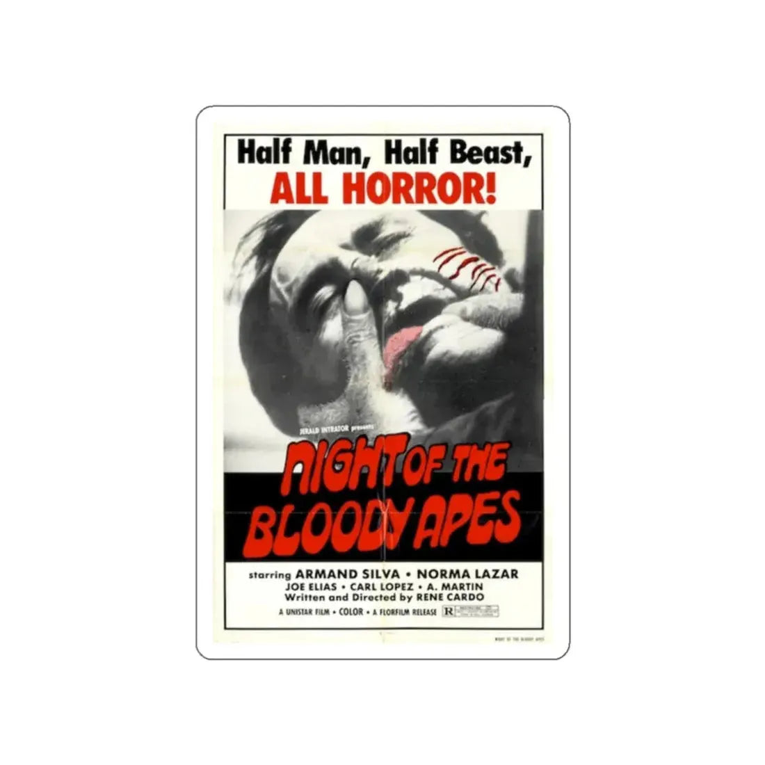 NIGHT OF THE BLOODY APES 1969 Movie Poster STICKER Vinyl Die-Cut Decal - The Sticker Space