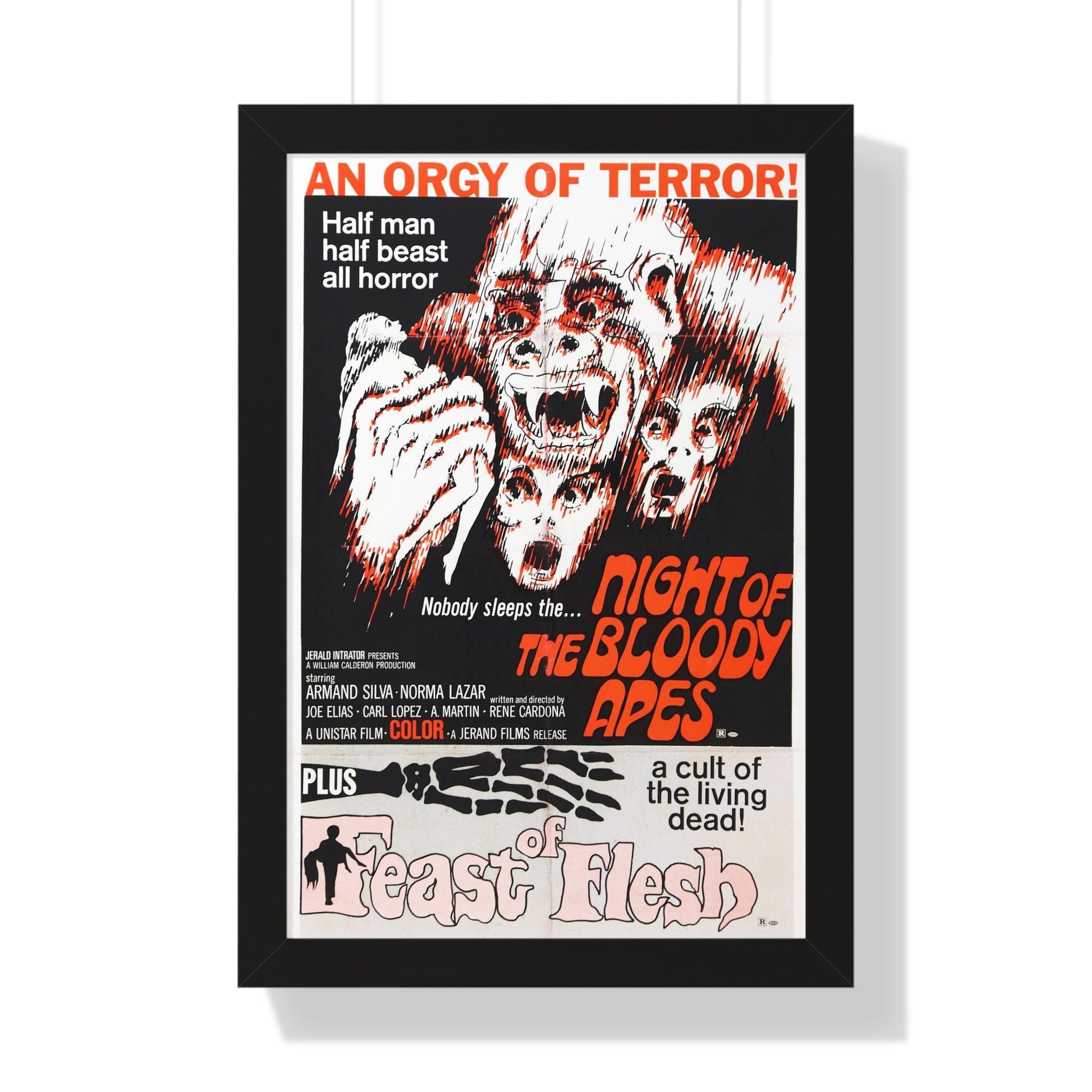 NIGHT OF THE BLOODY APES + FEAST OF FLESH 1969 - Framed Movie Poster-16″ x 24″-The Sticker Space