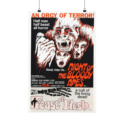 NIGHT OF THE BLOODY APES + FEAST OF FLESH 1969 - Paper Movie Poster - The Sticker Space