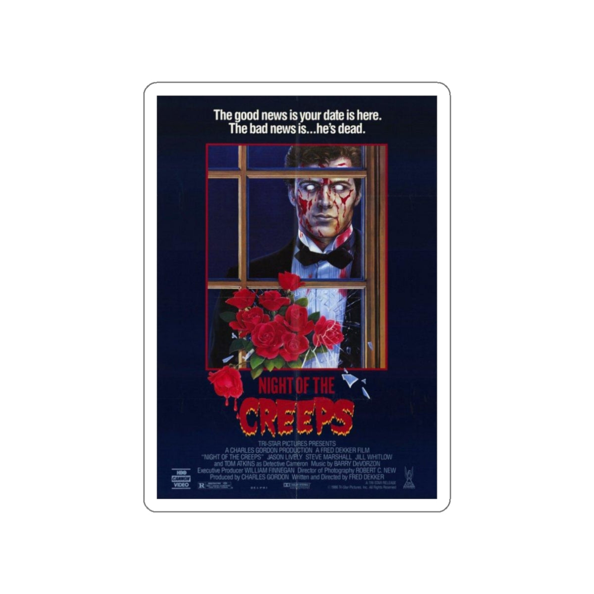 NIGHT OF THE CREEPS 1986 Movie Poster STICKER Vinyl Die-Cut Decal-White-The Sticker Space