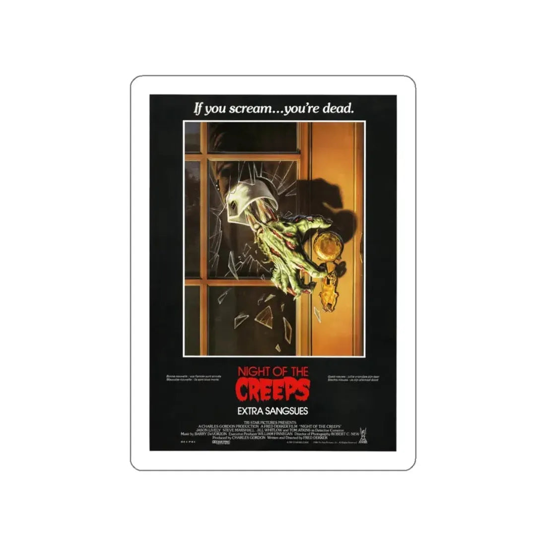 NIGHT OF THE CREEPS (BELGIAN) 1986 Movie Poster STICKER Vinyl Die-Cut Decal 3 Inch - The Sticker Space