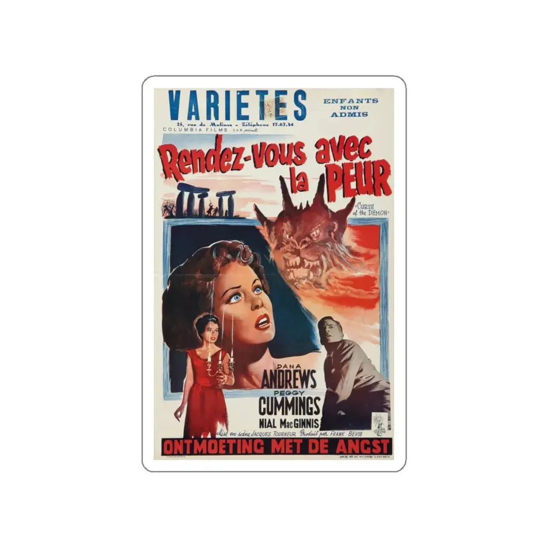 NIGHT OF THE DEMON (BELGIAN) 1980 Movie Poster STICKER Vinyl Die-Cut Decal - The Sticker Space