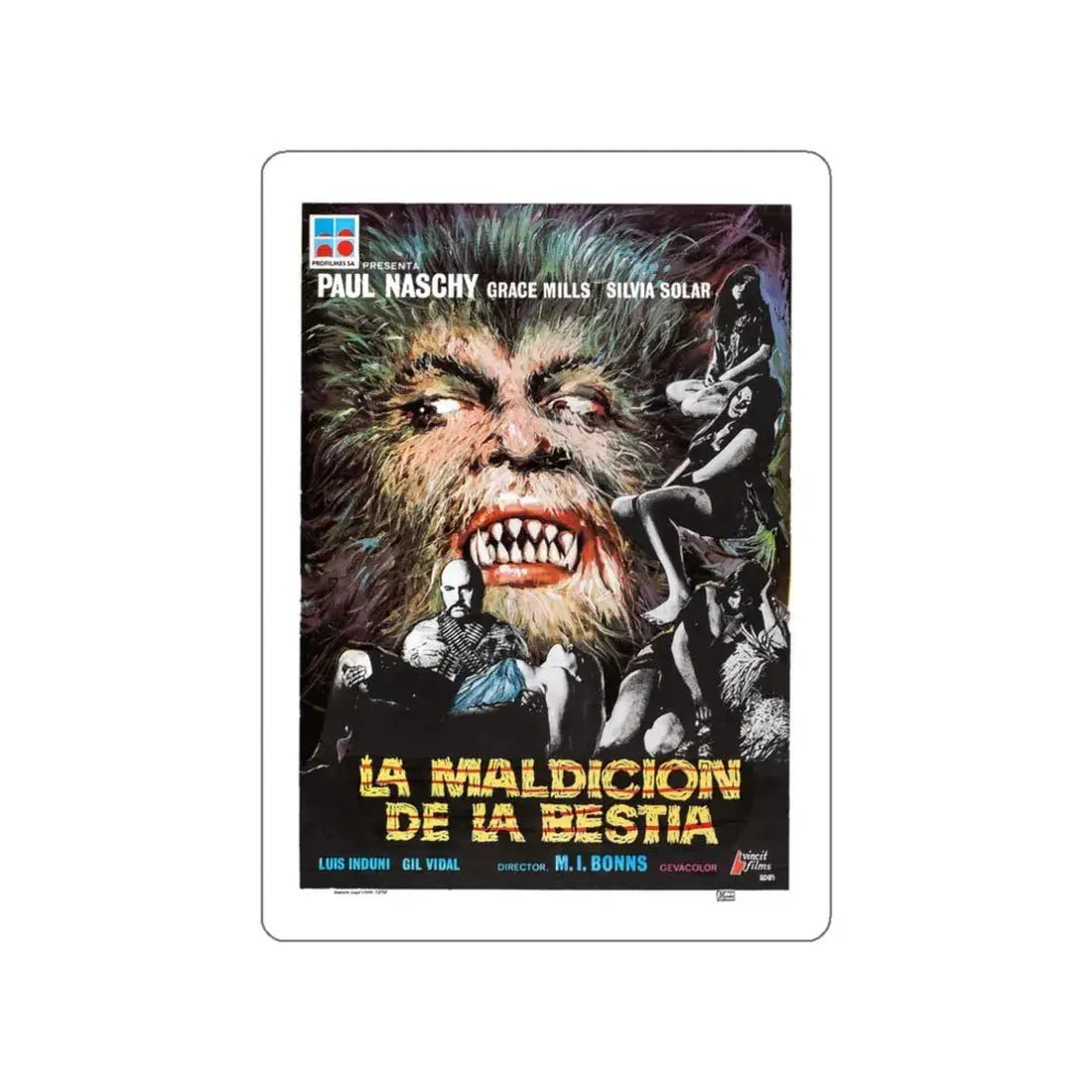 NIGHT OF THE HOWLING BEAST (WEREWOLF AND THE YETI) SPANISH 1975 Movie Poster STICKER Vinyl Die-Cut Decal - The Sticker Space