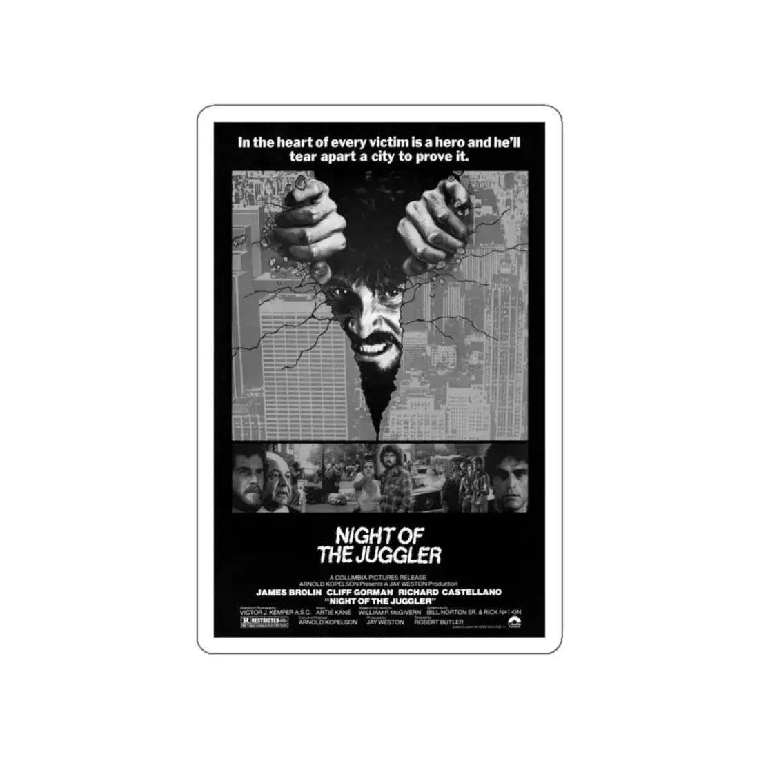 NIGHT OF THE JUGGLER 1980 Movie Poster STICKER Vinyl Die-Cut Decal - The Sticker Space