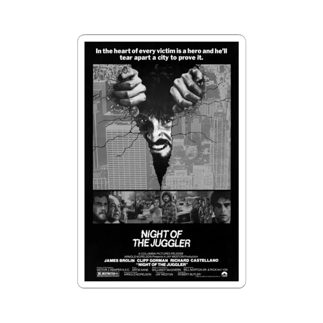 NIGHT OF THE JUGGLER 1980 Movie Poster - STICKER Vinyl Kiss-Cut Decal 4 Inch White - The Sticker Space