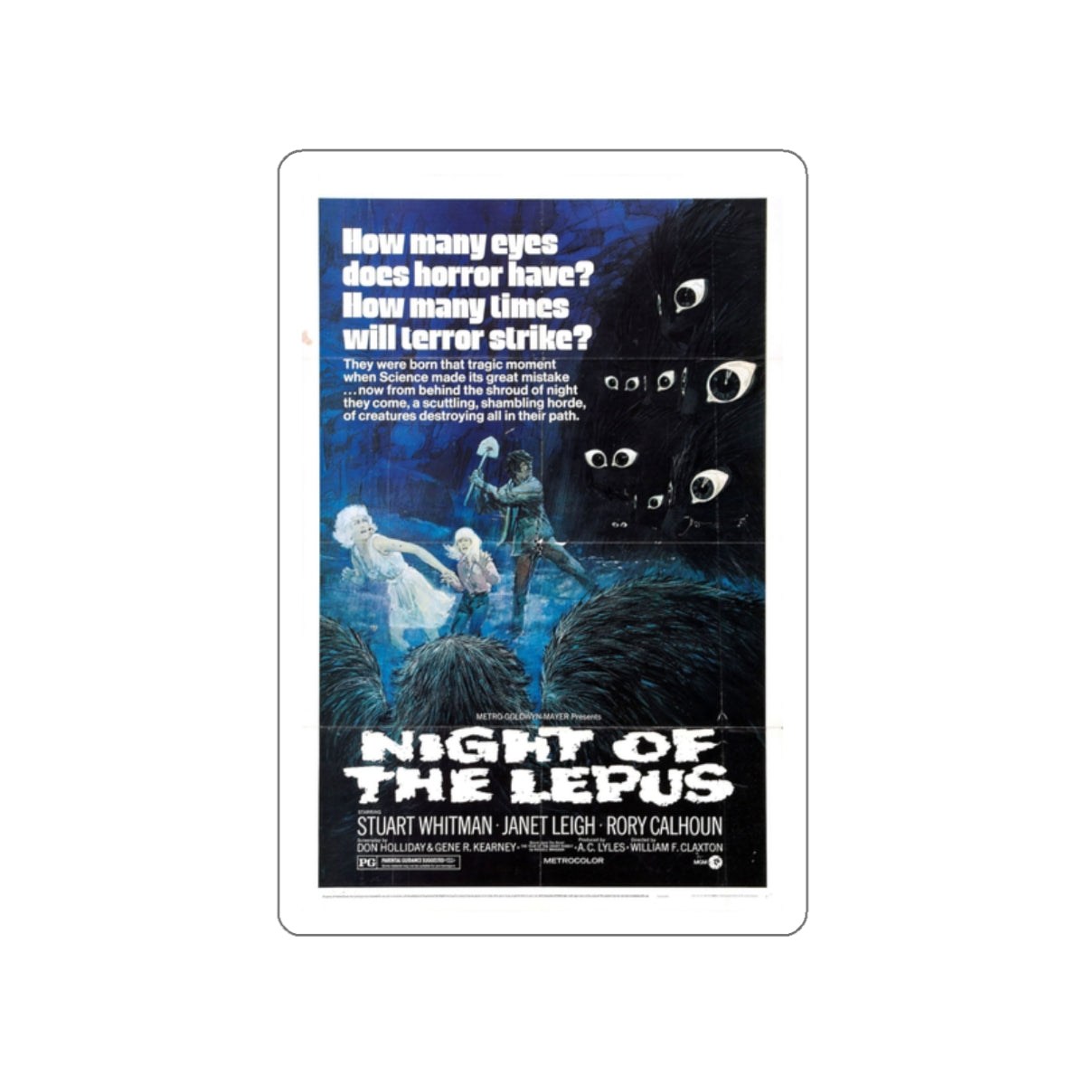 NIGHT OF THE LEPUS 1972 Movie Poster STICKER Vinyl Die-Cut Decal-White-The Sticker Space