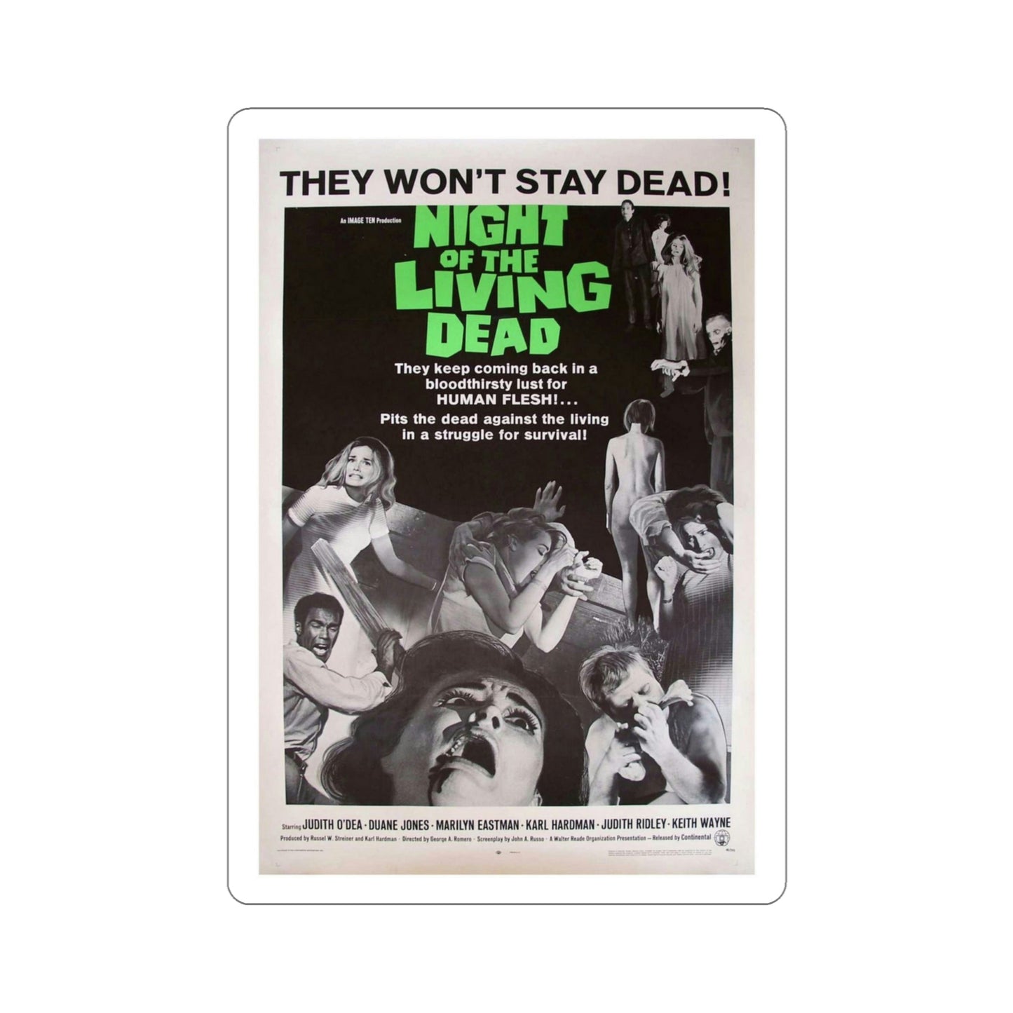 Night of the Living Dead 1968 Movie Poster STICKER Vinyl Die-Cut Decal-4 Inch-The Sticker Space
