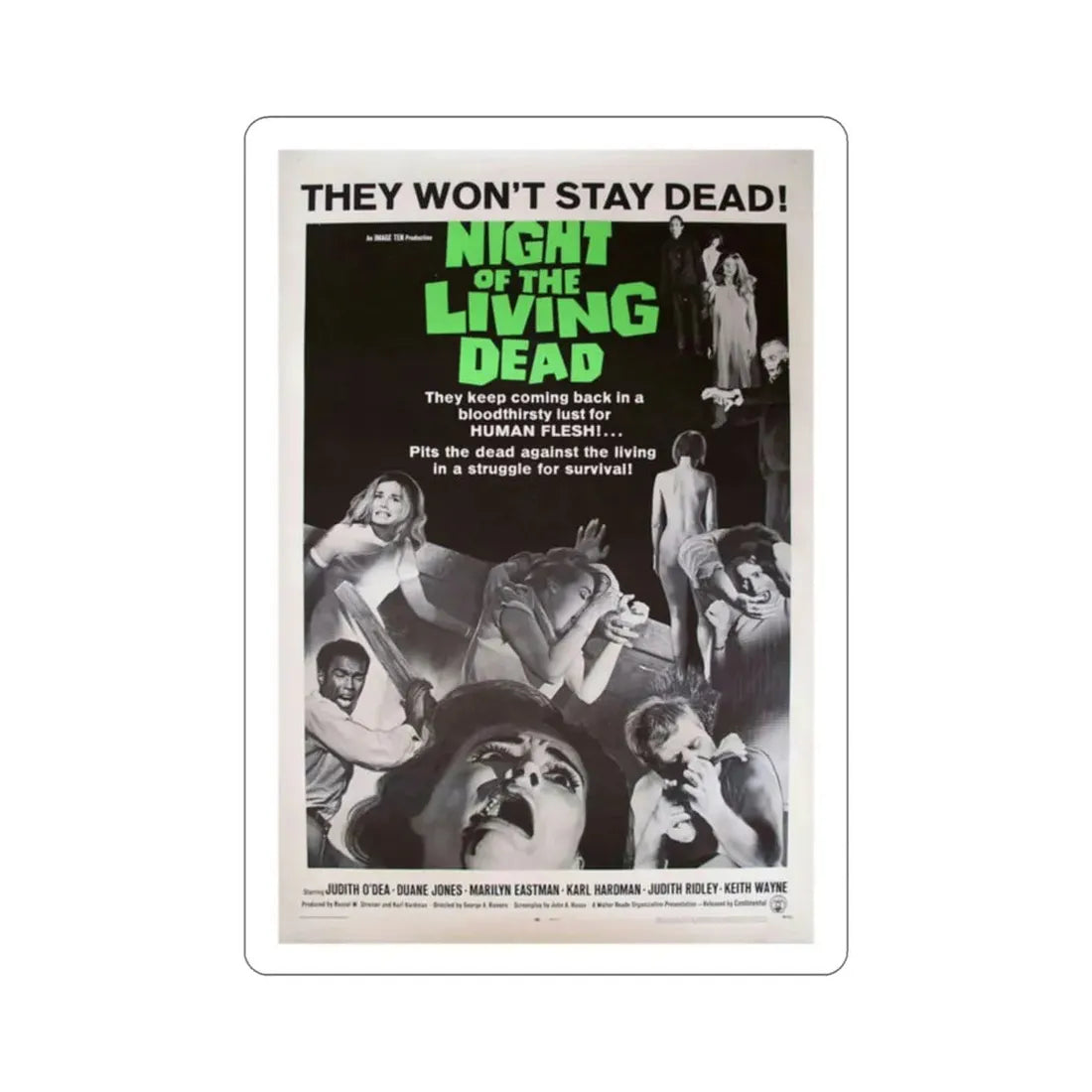 Night of the Living Dead 1968 Movie Poster STICKER Vinyl Die-Cut Decal - The Sticker Space