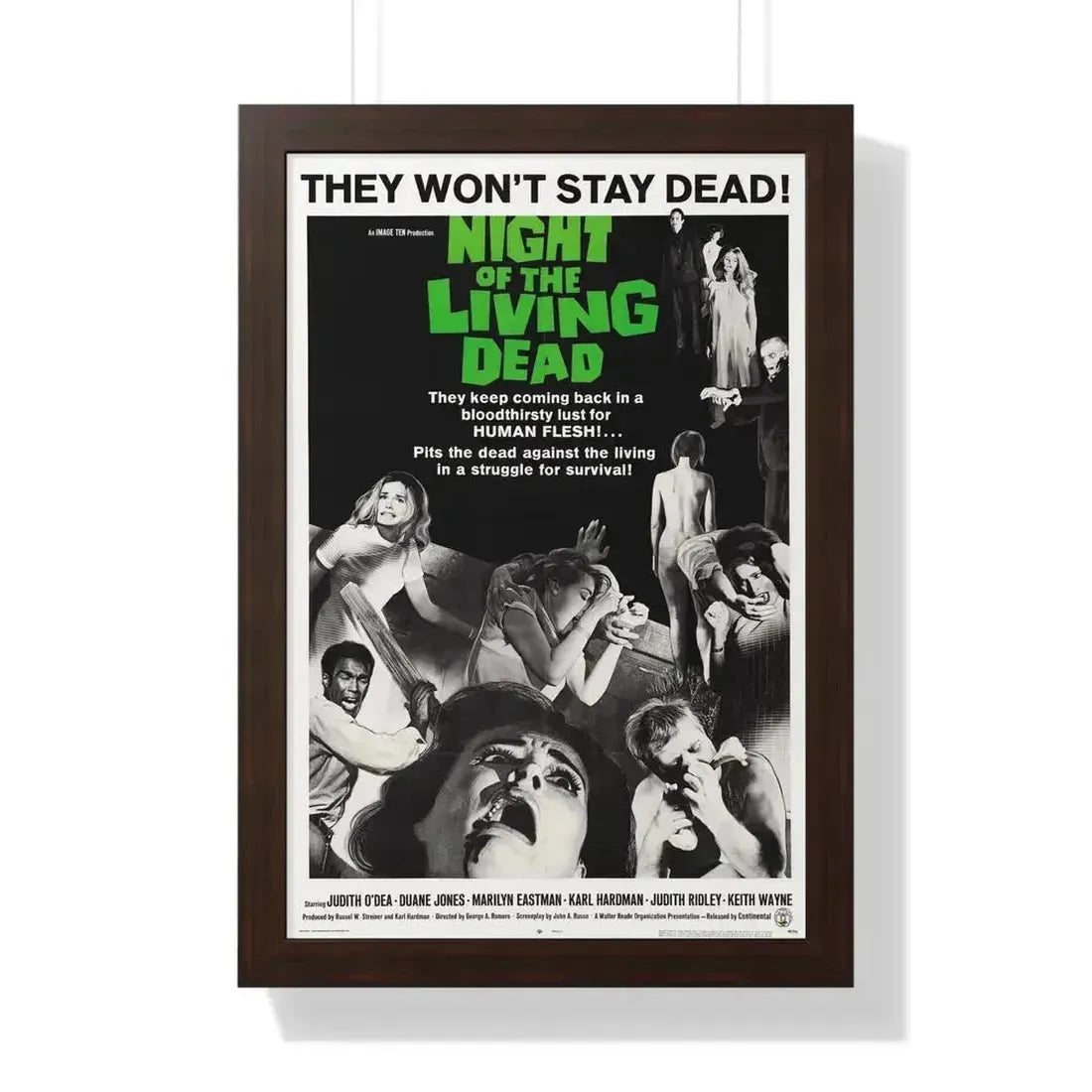 NIGHT OF THE LIVING DEAD (2) 1968 - Framed Movie Poster 16″ x 24″ Walnut - The Sticker Space