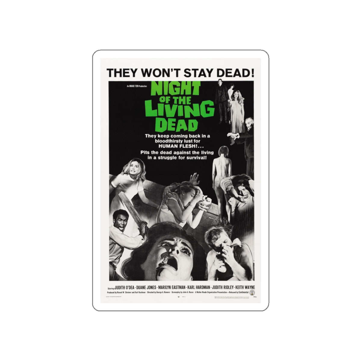 NIGHT OF THE LIVING DEAD (2) 1968 Movie Poster STICKER Vinyl Die-Cut Decal-White-The Sticker Space