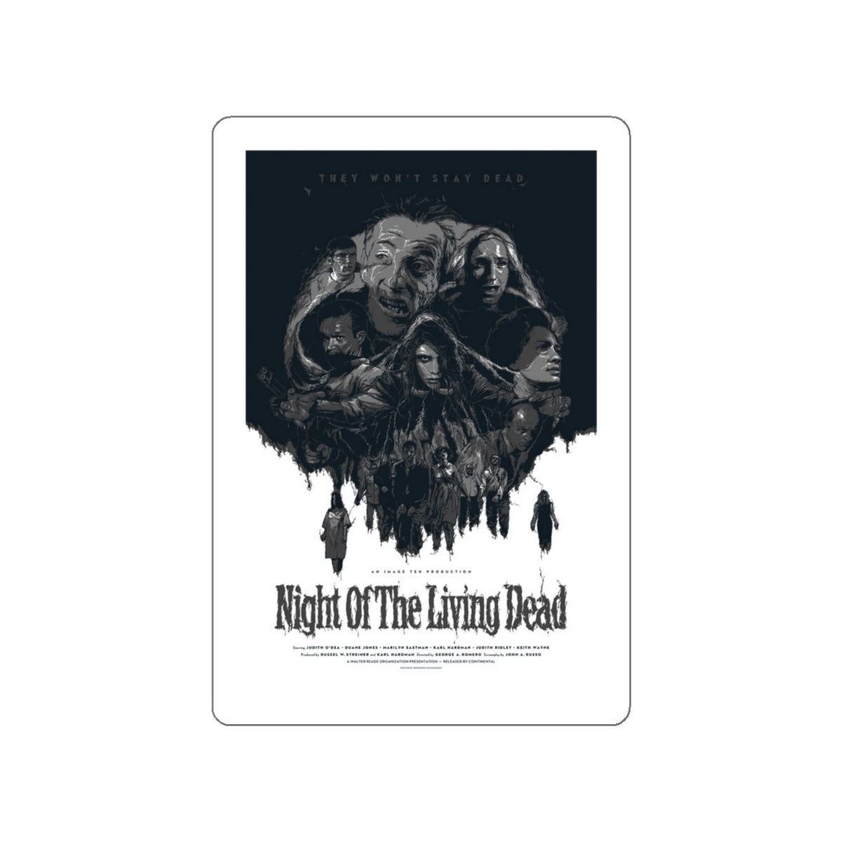 NIGHT OF THE LIVING DEAD (6) 1968 Movie Poster STICKER Vinyl Die-Cut Decal-White-The Sticker Space