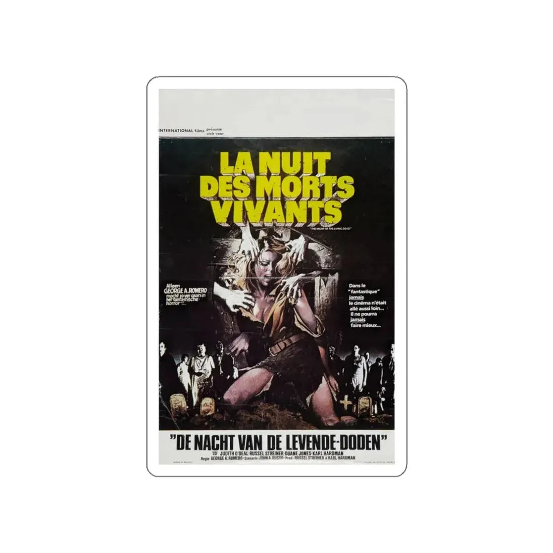 NIGHT OF THE LIVING DEAD (BELGIAN) 1968 Movie Poster STICKER Vinyl Die-Cut Decal 3 Inch - The Sticker Space