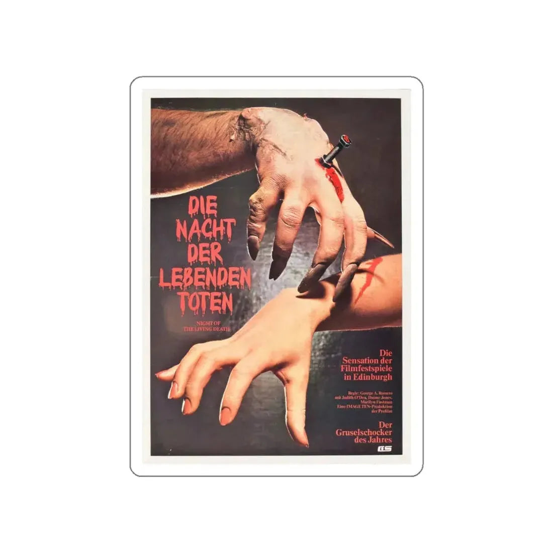 NIGHT OF THE LIVING DEAD (GERMAN) 1968 Movie Poster STICKER Vinyl Die-Cut Decal 6 Inch - The Sticker Space
