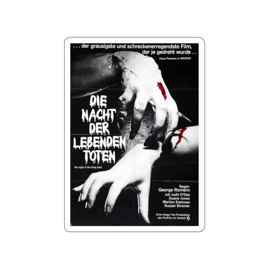 NIGHT OF THE LIVING DEAD (GERMAN) 2 1968 Movie Poster STICKER Vinyl Die-Cut Decal 2 Inch - The Sticker Space