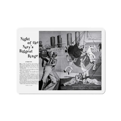 Night of the Navy's Biggest Binge, Bluebook for Men, October 1960 (Magazine Illustration) Refrigerator Magnet 2 Inch - The Sticker Space