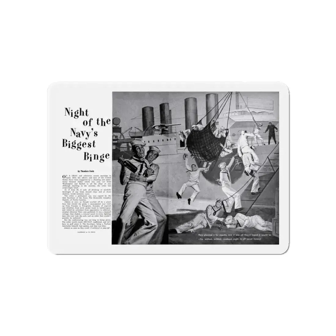 Night of the Navy's Biggest Binge, Bluebook for Men, October 1960 (Magazine Illustration) Refrigerator Magnet 4 Inch - The Sticker Space