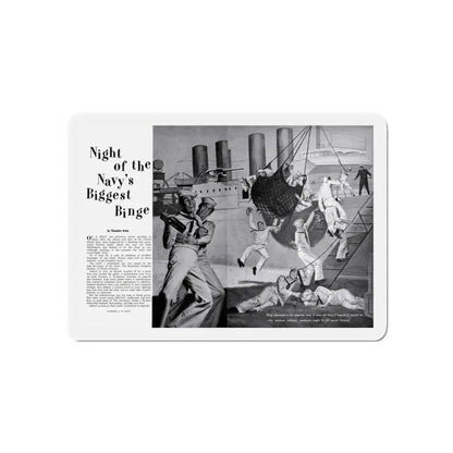 Night of the Navy's Biggest Binge, Bluebook for Men, October 1960 (Magazine Illustration) Refrigerator Magnet 5 Inch - The Sticker Space