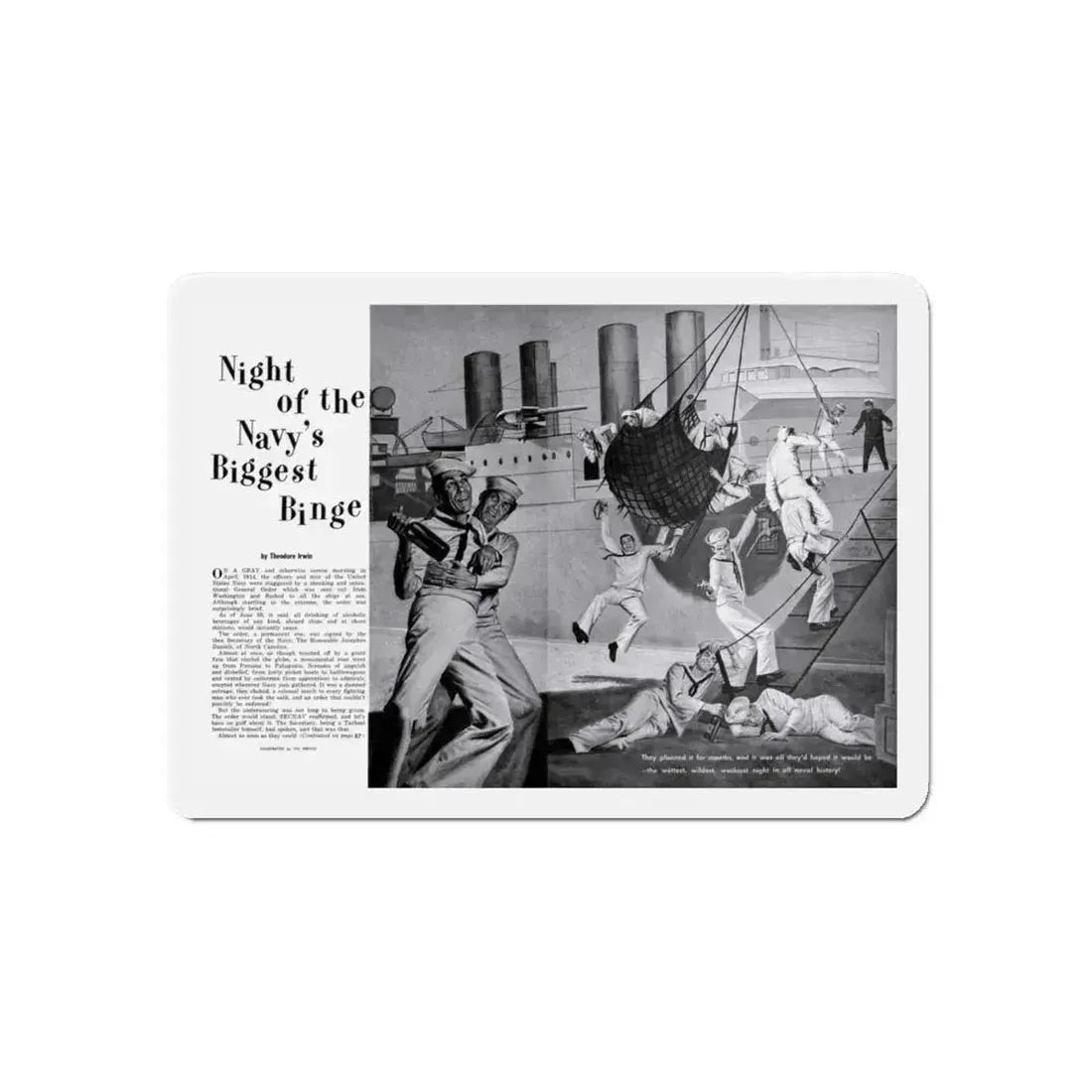 Night of the Navy's Biggest Binge, Bluebook for Men, October 1960 (Magazine Illustration) Refrigerator Magnet 6 Inch - The Sticker Space