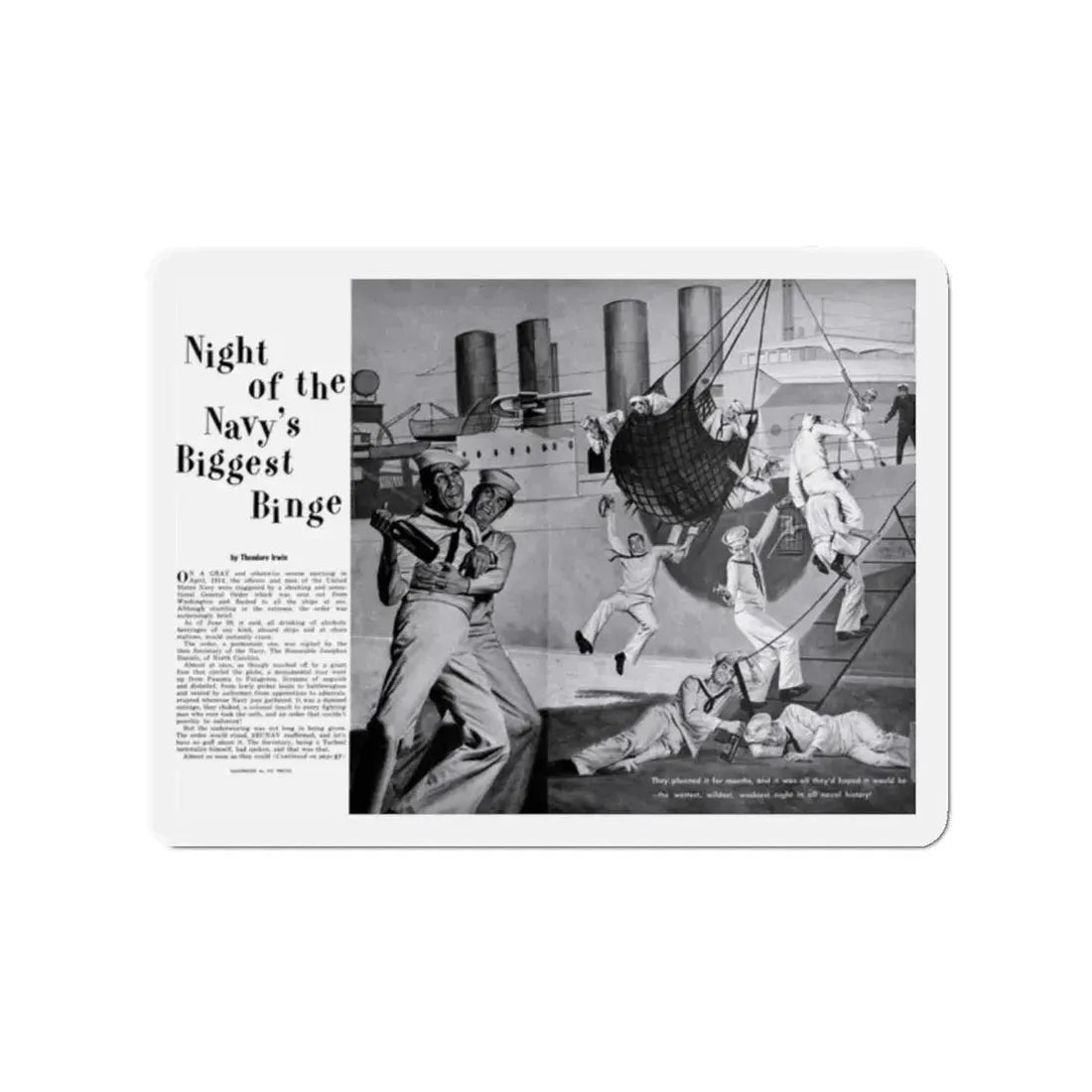 Night of the Navy's Biggest Binge, Bluebook for Men, October 1960 (Magazine Illustration) Refrigerator Magnet - The Sticker Space