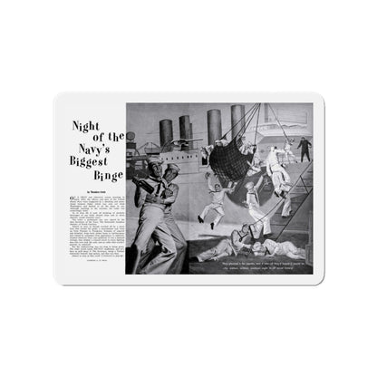 Night of the Navy's Biggest Binge, Bluebook for Men, October 1960 (Magazine Illustration) Refrigerator Magnet-4" x 4"-The Sticker Space