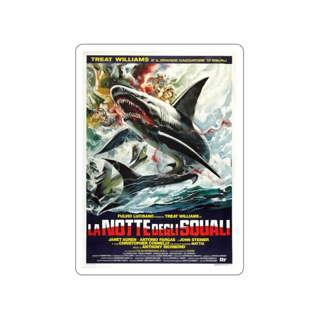 NIGHT OF THE SHARKS 1988 Movie Poster STICKER Vinyl Die-Cut Decal 2 Inch - The Sticker Space