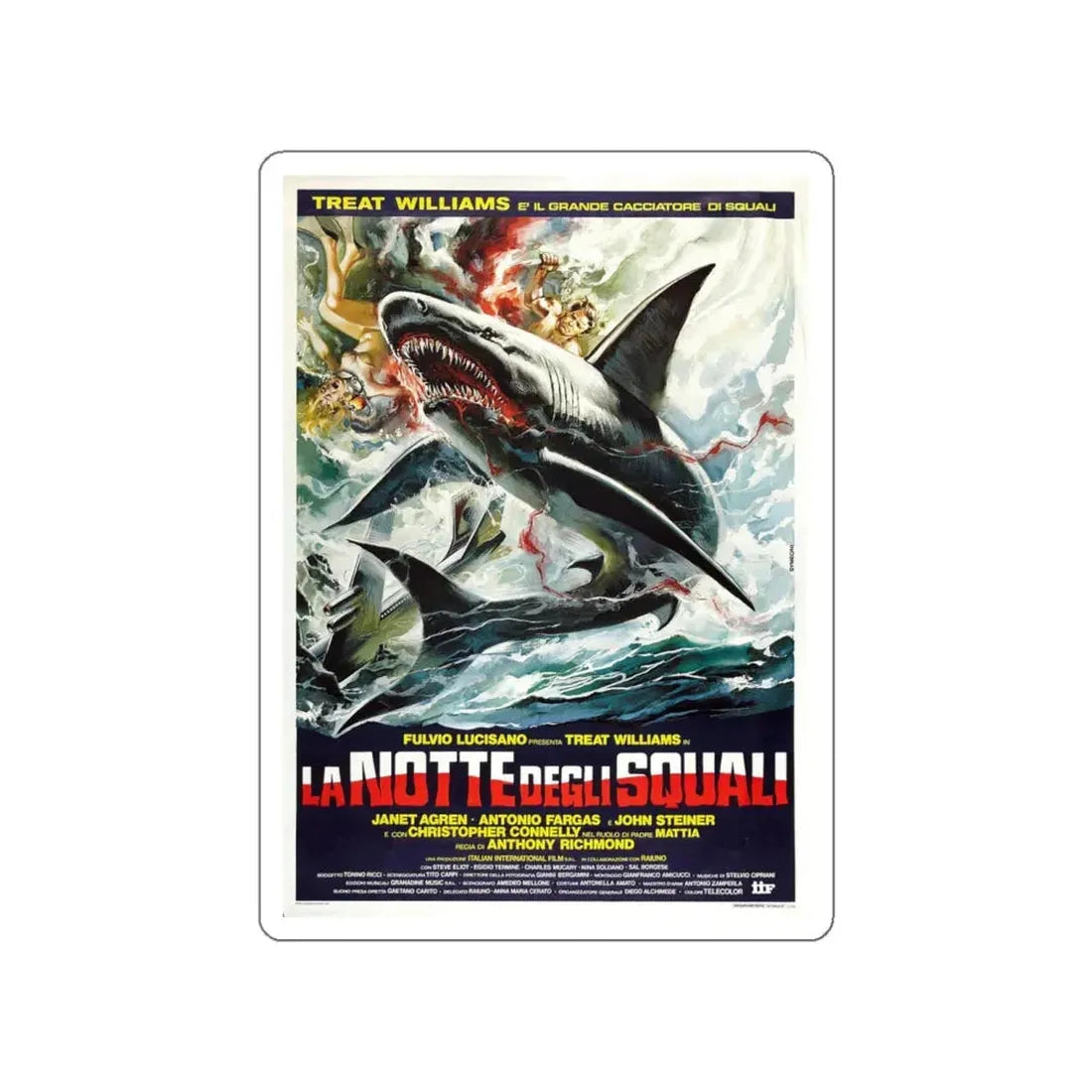 NIGHT OF THE SHARKS 1988 Movie Poster STICKER Vinyl Die-Cut Decal 6 Inch - The Sticker Space