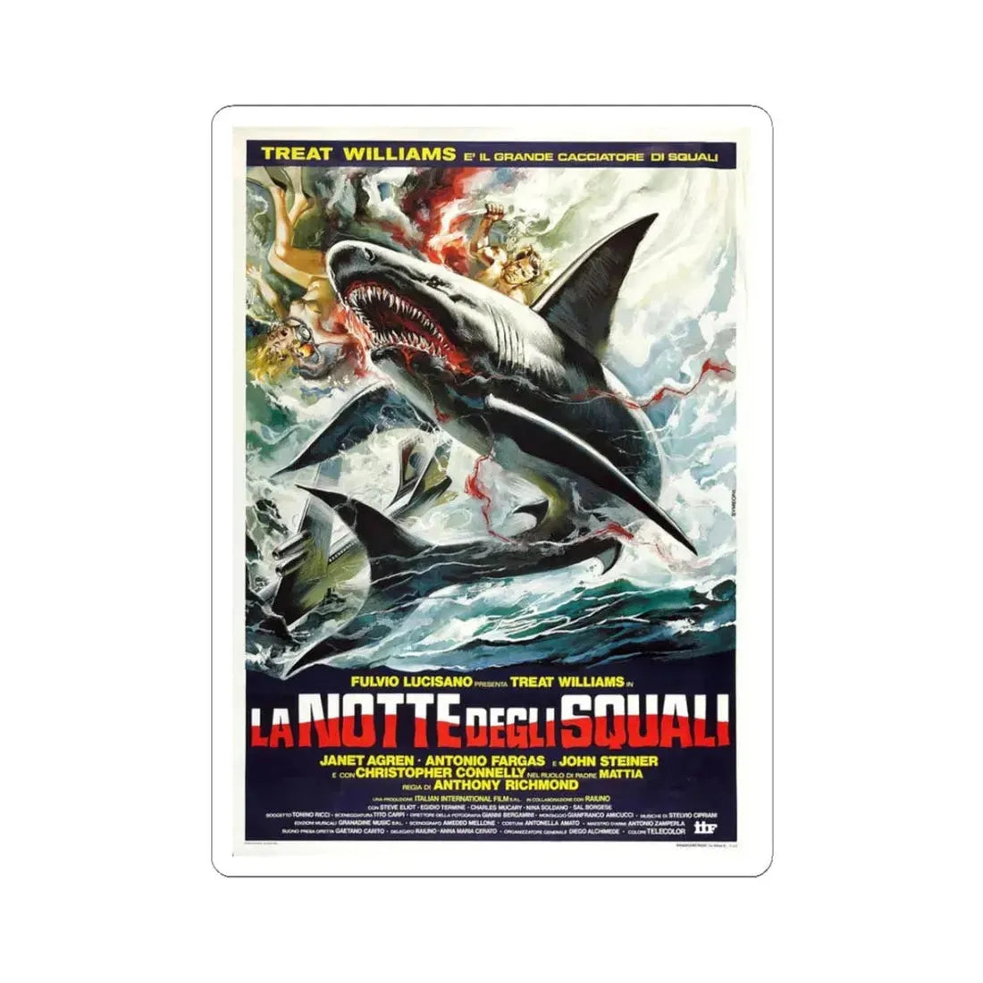 NIGHT OF THE SHARKS 1988 Movie Poster - STICKER Vinyl Kiss-Cut Decal 3 Inch White - The Sticker Space
