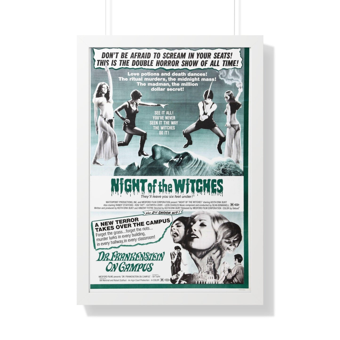 NIGHT OF THE WITCHES + DR FRANKENSTEIN ON CAMPUS 1970 - Framed Movie Poster-20" x 30"-The Sticker Space