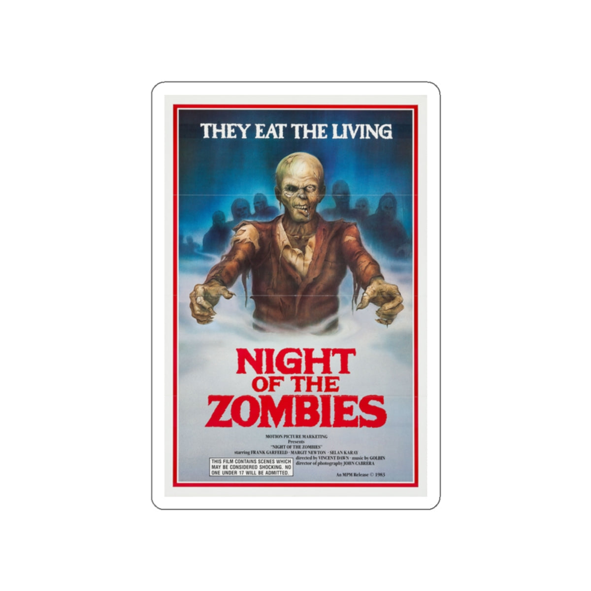 NIGHT OF THE ZOMBIES (HELL OF THE LIVING DEAD) 1980 Movie Poster STICKER Vinyl Die-Cut Decal-White-The Sticker Space