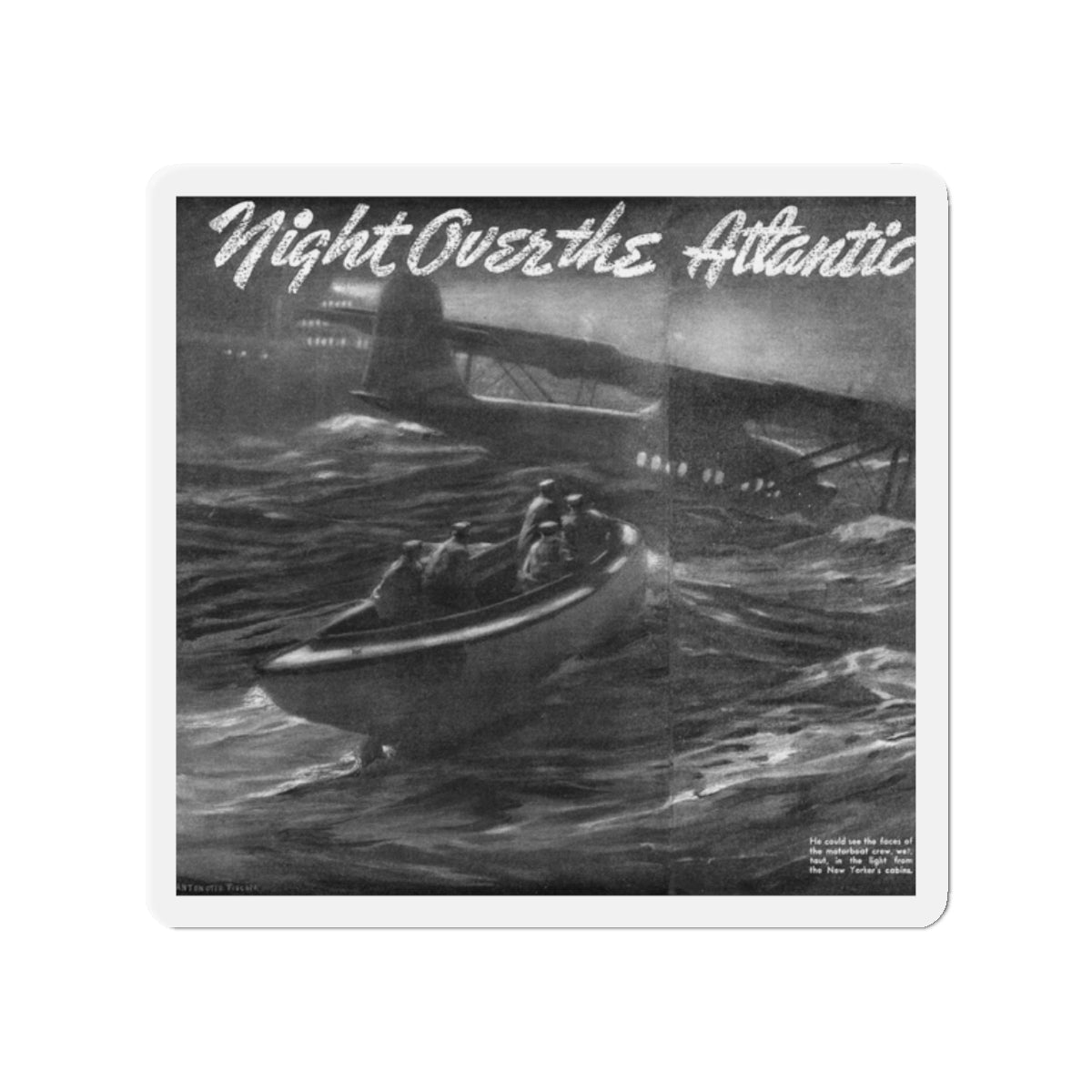 Night Over the Atlantic, Liberty magazine, September 25, 1937 (Magazine Illustration) Refrigerator Magnet-2" x 2"-The Sticker Space