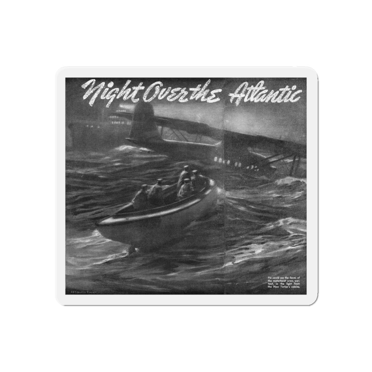 Night Over the Atlantic, Liberty magazine, September 25, 1937 (Magazine Illustration) Refrigerator Magnet-5" x 5"-The Sticker Space