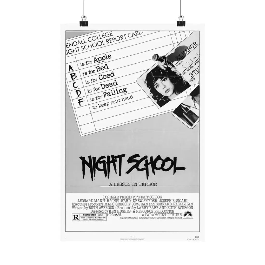 NIGHT SCHOOL (TERROR EYES) 1981 - Paper Movie Poster 12″ x 18″ Matte - The Sticker Space