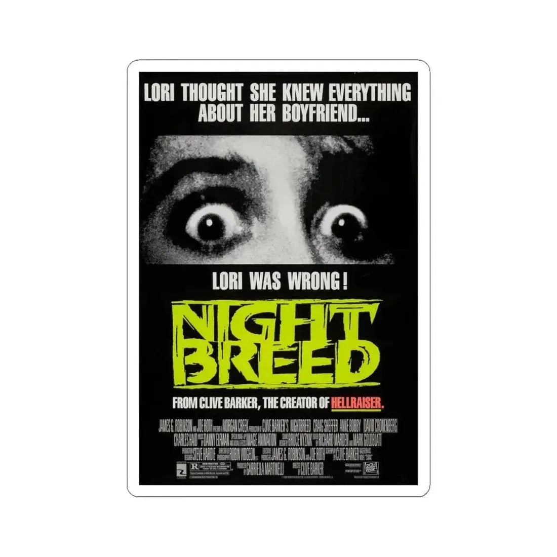 Nightbreed 1990 Movie Poster - STICKER Vinyl Kiss-Cut Decal 4 Inch White - The Sticker Space