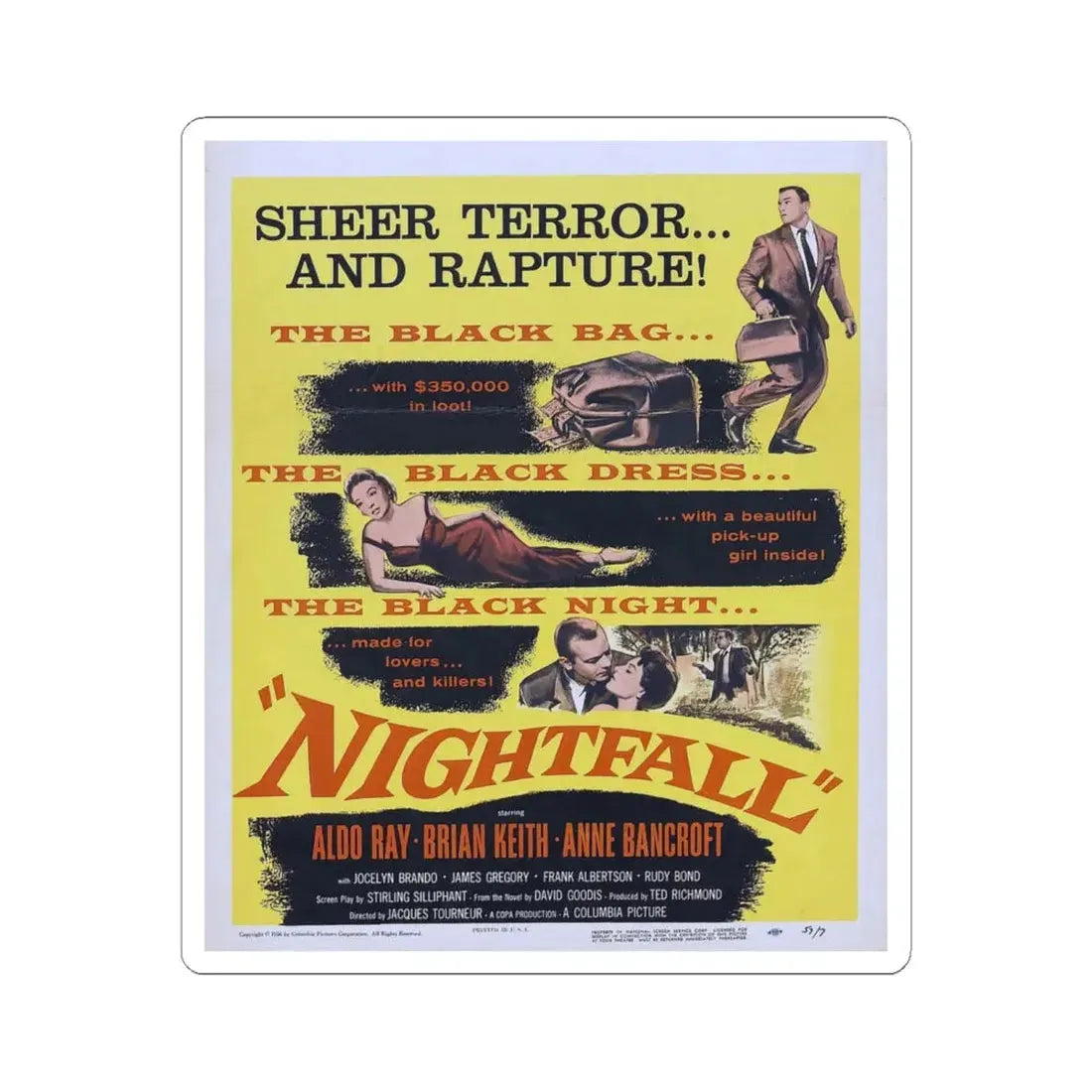 Nightfall 1957 v2 Movie Poster - STICKER Vinyl Kiss-Cut Decal 6 Inch White - The Sticker Space