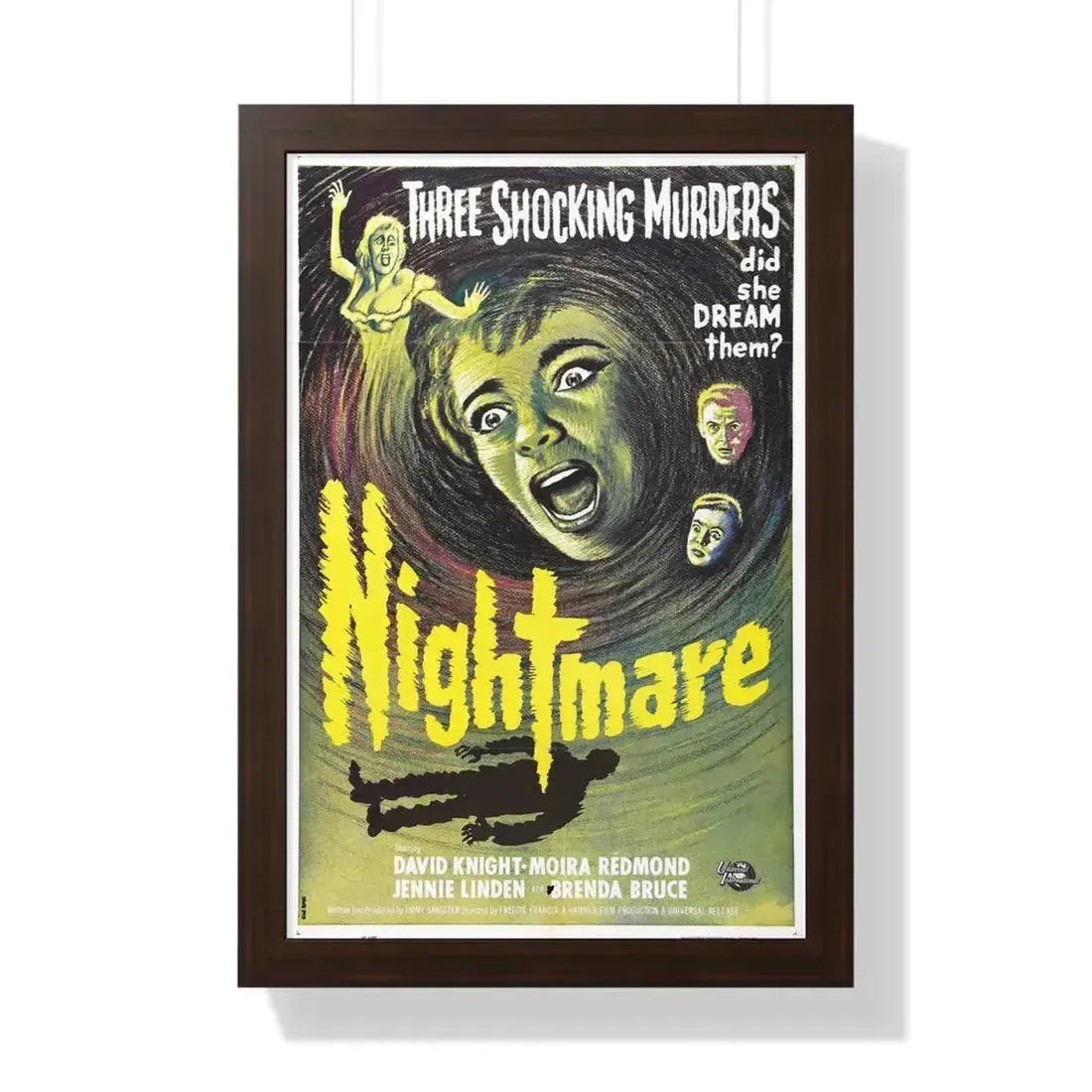 NIGHTMARE 1964 - Framed Movie Poster 16″ x 24″ Walnut - The Sticker Space