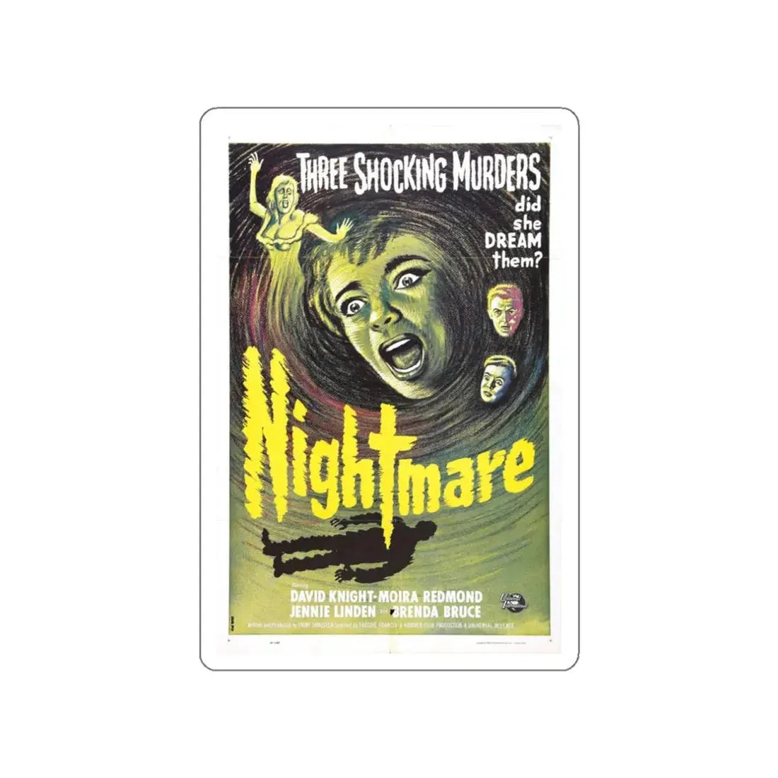 NIGHTMARE 1964 Movie Poster STICKER Vinyl Die-Cut Decal 3 Inch - The Sticker Space
