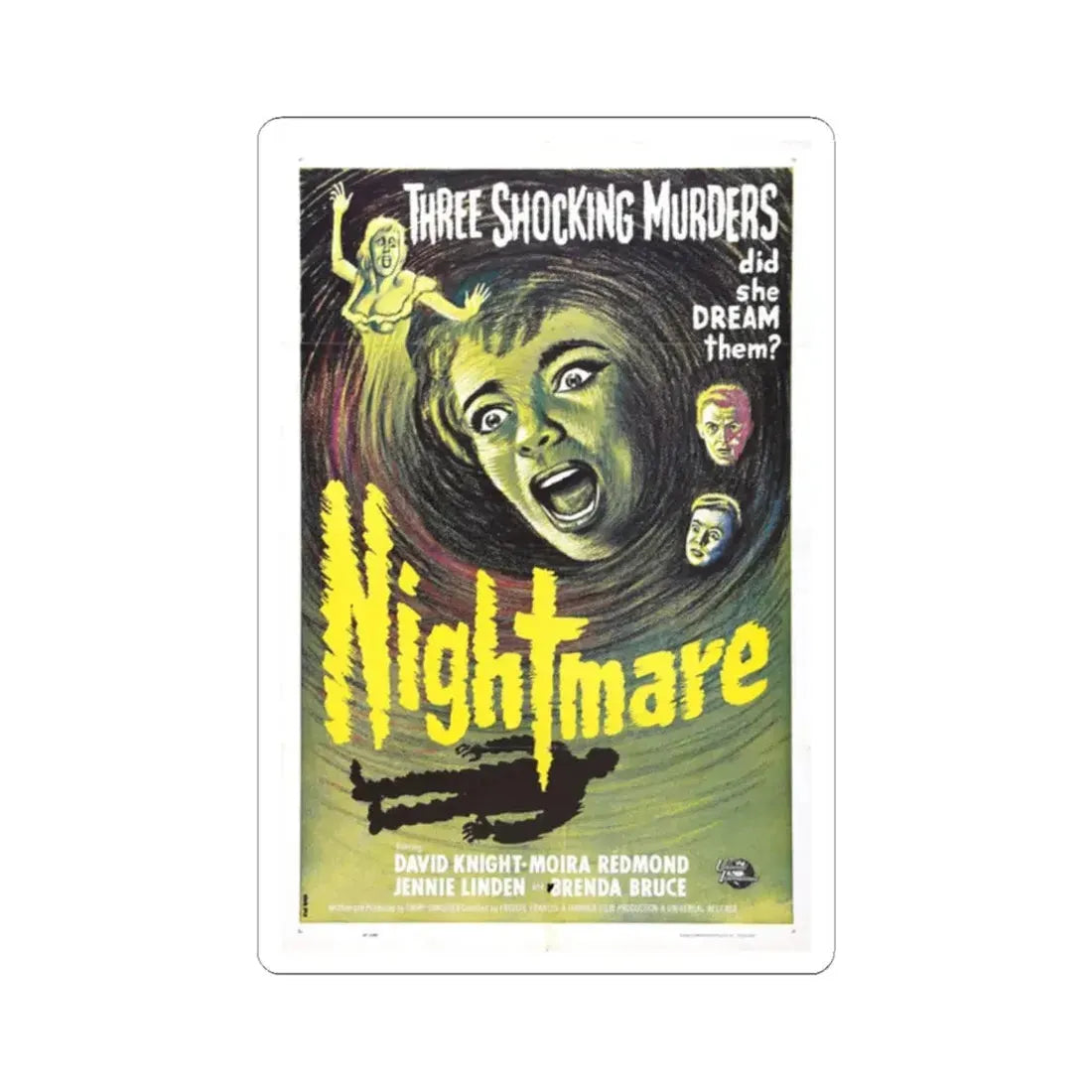 NIGHTMARE 1964 Movie Poster - STICKER Vinyl Kiss-Cut Decal 2 Inch White - The Sticker Space
