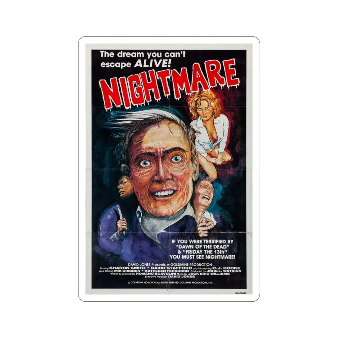 Nightmare 1981 Movie Poster - STICKER Vinyl Kiss-Cut Decal 6 Inch White - The Sticker Space