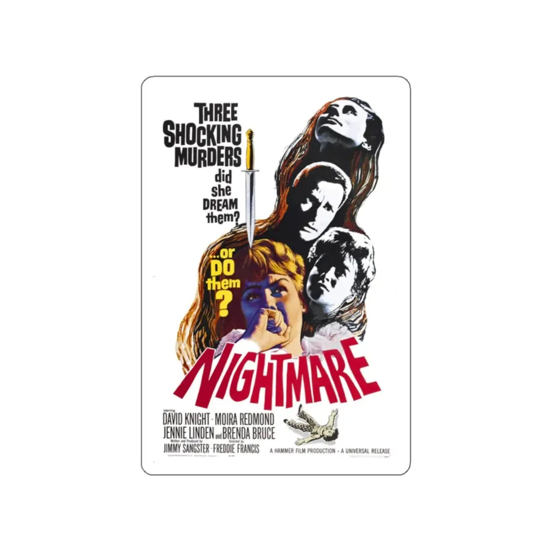 NIGHTMARE (2) 1964 Movie Poster STICKER Vinyl Die-Cut Decal - The Sticker Space