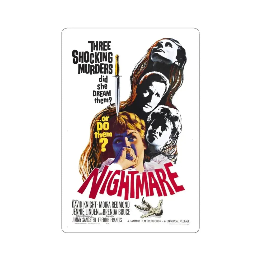 NIGHTMARE (2) 1964 Movie Poster - STICKER Vinyl Kiss-Cut Decal 4 Inch White - The Sticker Space