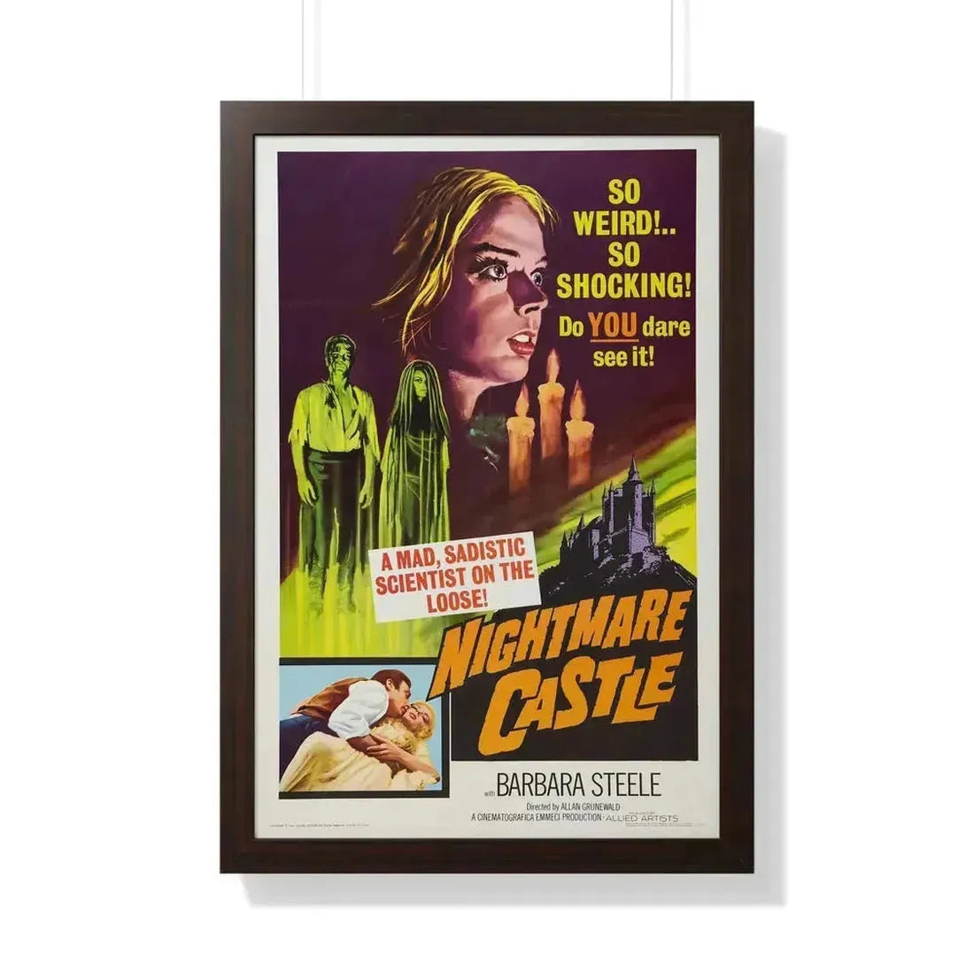 NIGHTMARE CASTLE 1965 - Framed Movie Poster 20" x 30" Walnut - The Sticker Space