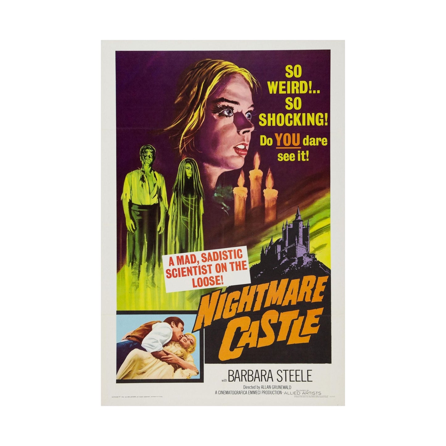 NIGHTMARE CASTLE 1965 - Paper Movie Poster-The Sticker Space